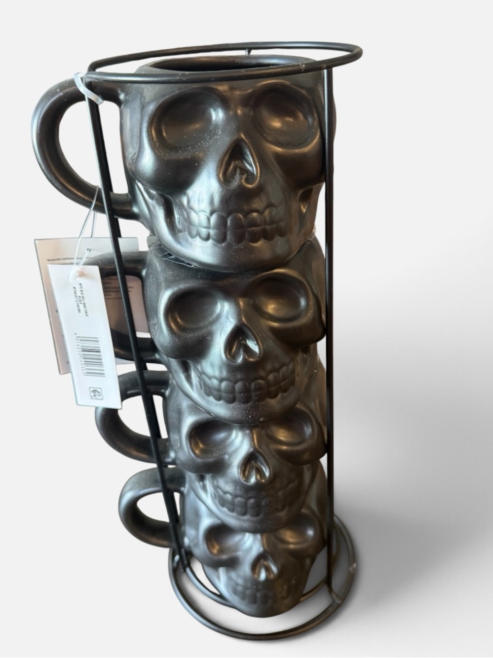 Stackable Skull Ceramic Mug Set - Metallic Gray (4-Pack)